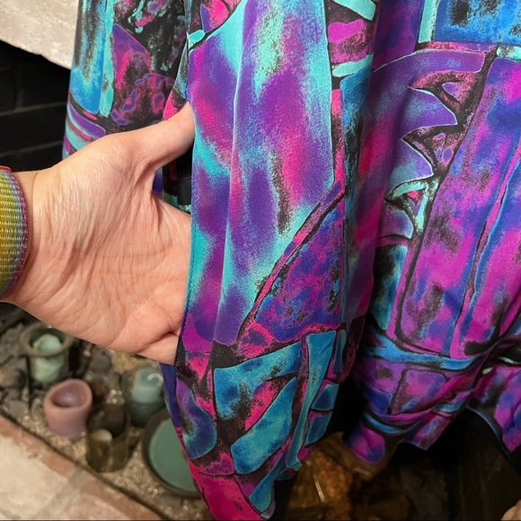 Vintage 80’s Pierre Lamonte ZipUp Abstract Jacket Black Pink Blue Large - Picture 3 of 5